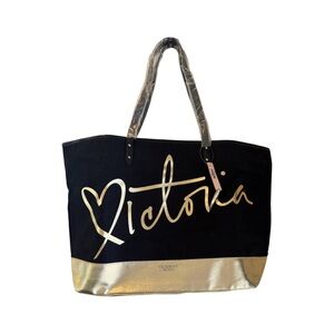 NWT Victoria's Secret Black Tote with Gold Accents